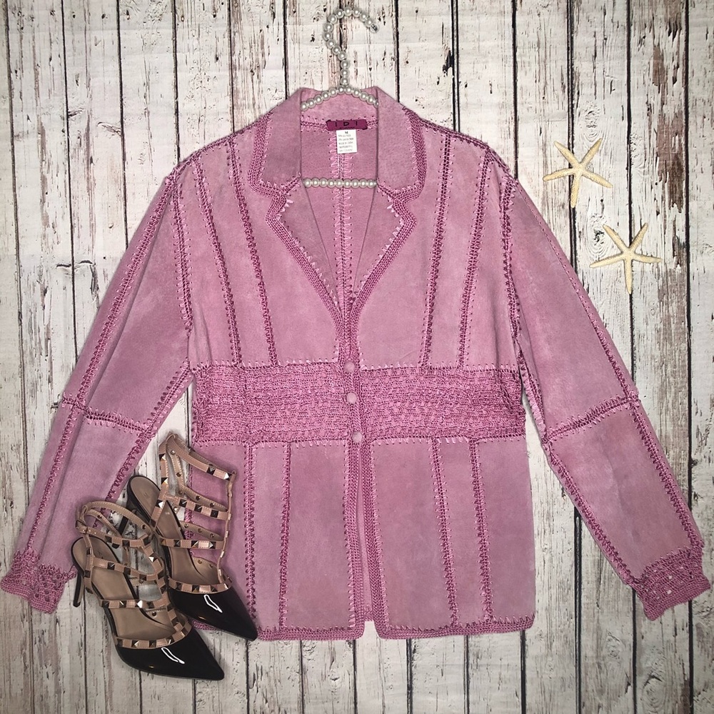 Pink Leather Button Down Jacket Size Medium - image 2